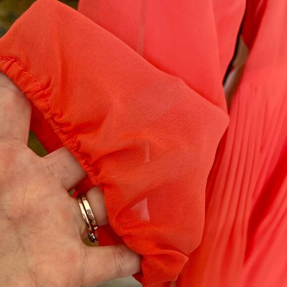 Free People Red Orange Sheer Chiffon Dress Lace Trim Ribbon Belt Womens Size 0 - Picture 10 of 16